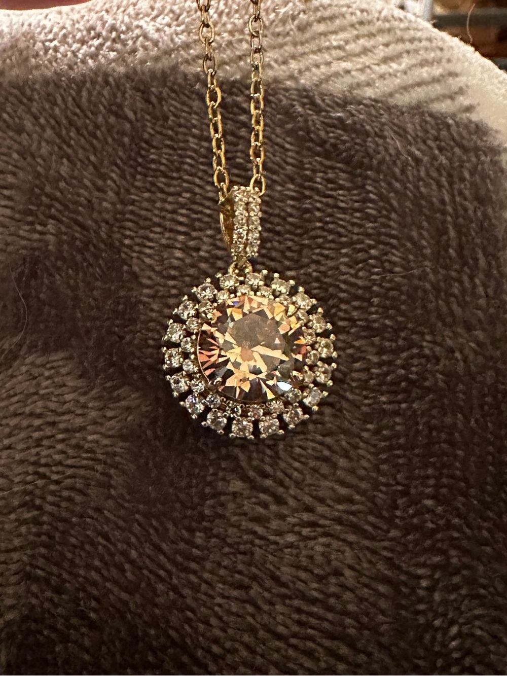 Pink CZ PENANT on 18” gold over Sterling Silver chain